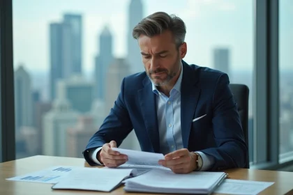 Analyste financier en costume dans un bureau moderne en ville