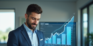 Professionnel confiant analysant croissance financière sur tablette