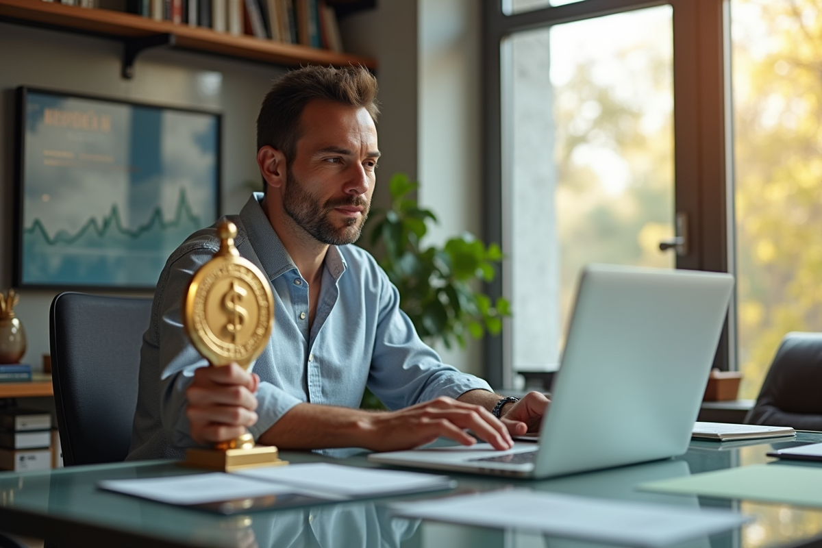 Auteur à succès dans un bureau moderne avec prix