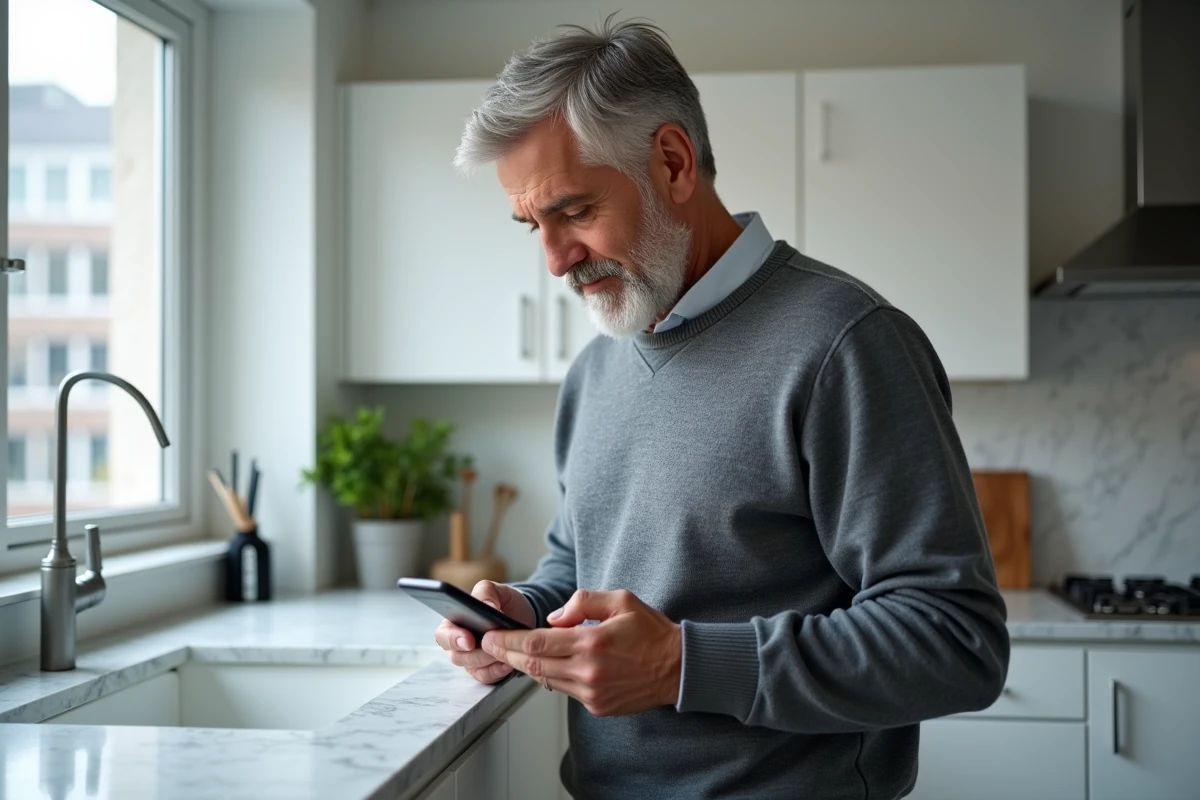 Homme consultant une notification d'authentification bancaire sur son smartphone pour valider une connexion sécurisée à son espace client en ligne