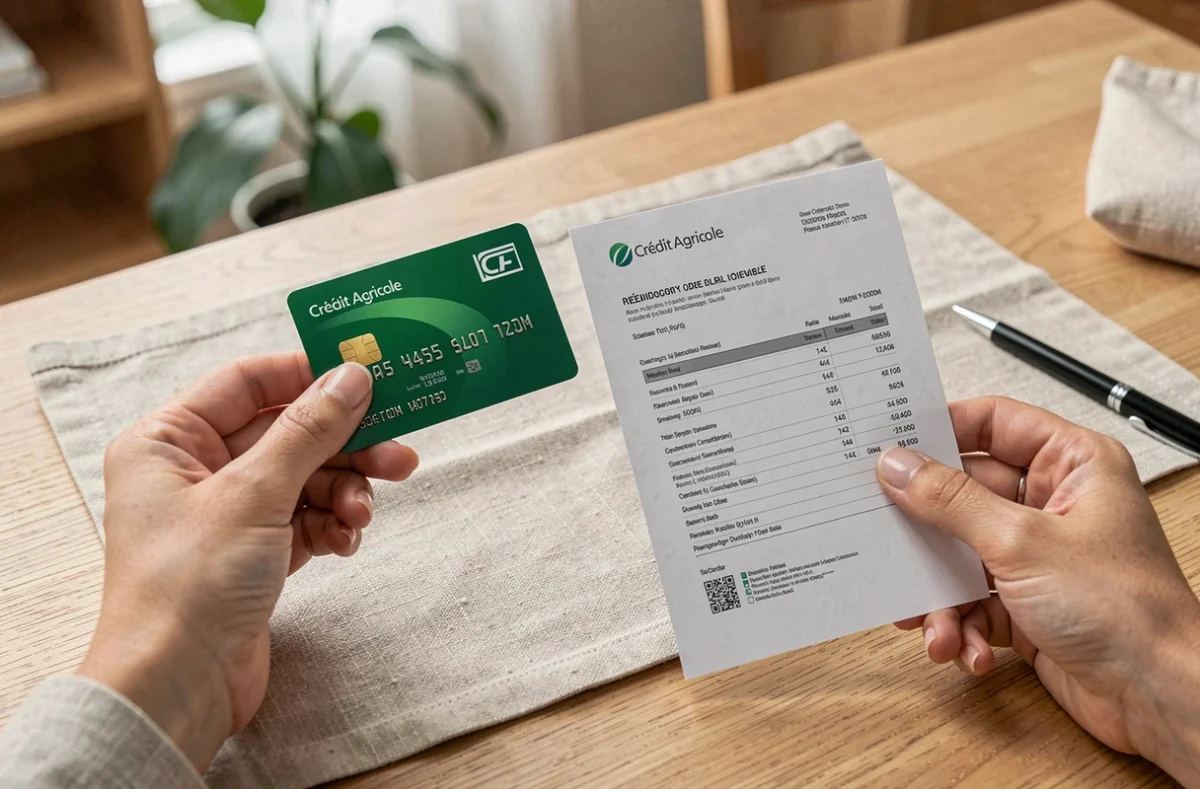 Carte bancaire Crédit Agricole et document RIB côte à côte pour identifier le code banque