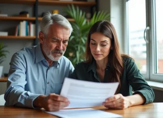 Analyse de l’impact direct des variations de taux d’intérêt sur la capacité d’emprunt des ménages Couple d'adultes lisant des documents de prêt immobilier