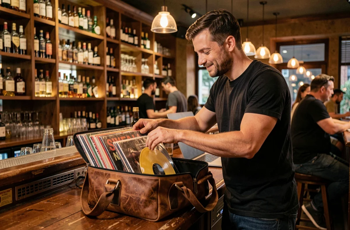 DJ rangeant son matériel après un set en bar le samedi soir