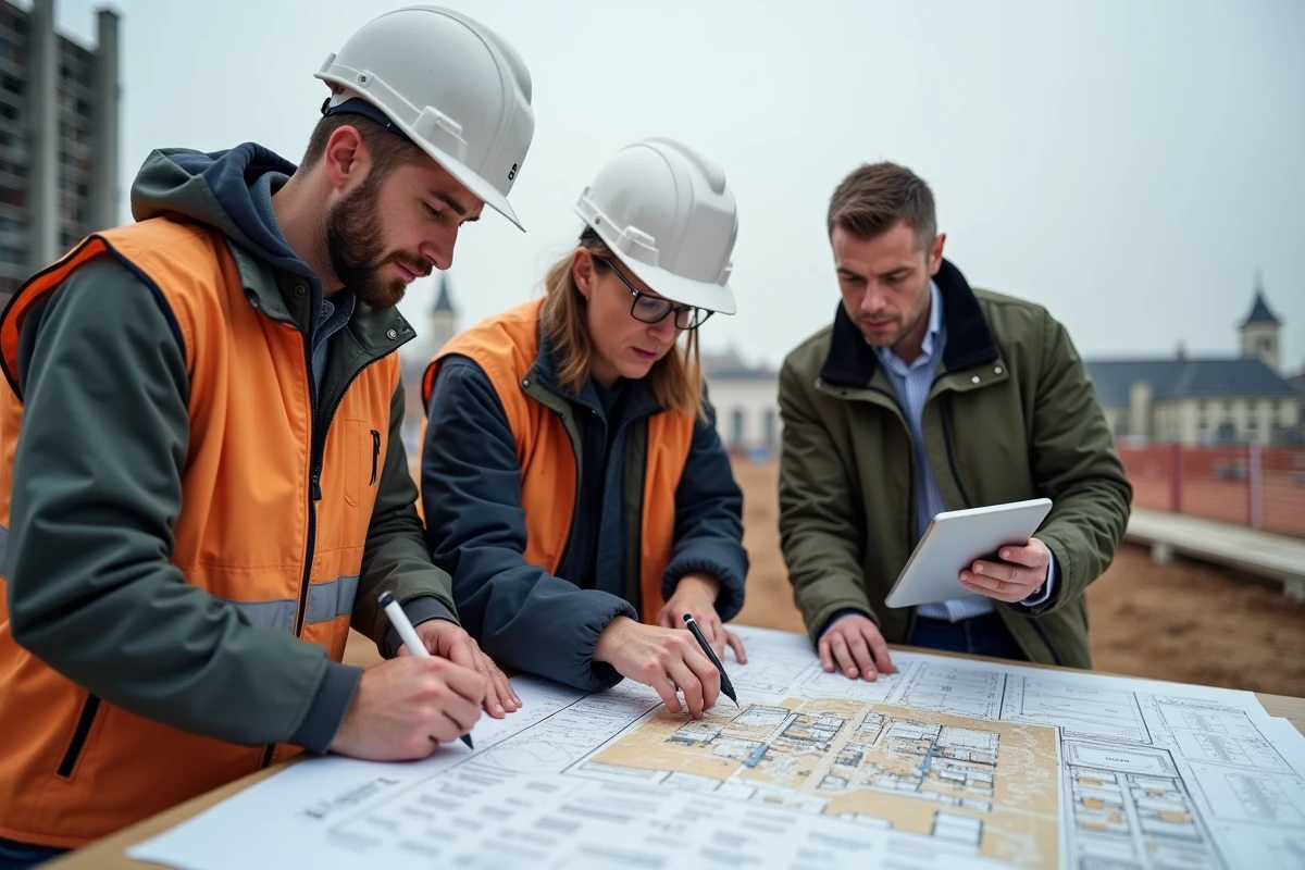 Équipe d'urbanistes collaborant sur les plans d'un projet d'infrastructure publique financé par les territoires