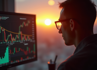 Meilleur moment pour vendre une action : décryptage des opportunités Personne examinant des données boursieres au lever du soleil