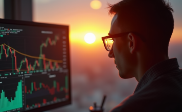 Meilleur moment pour vendre une action : décryptage des opportunités Personne examinant des données boursieres au lever du soleil
