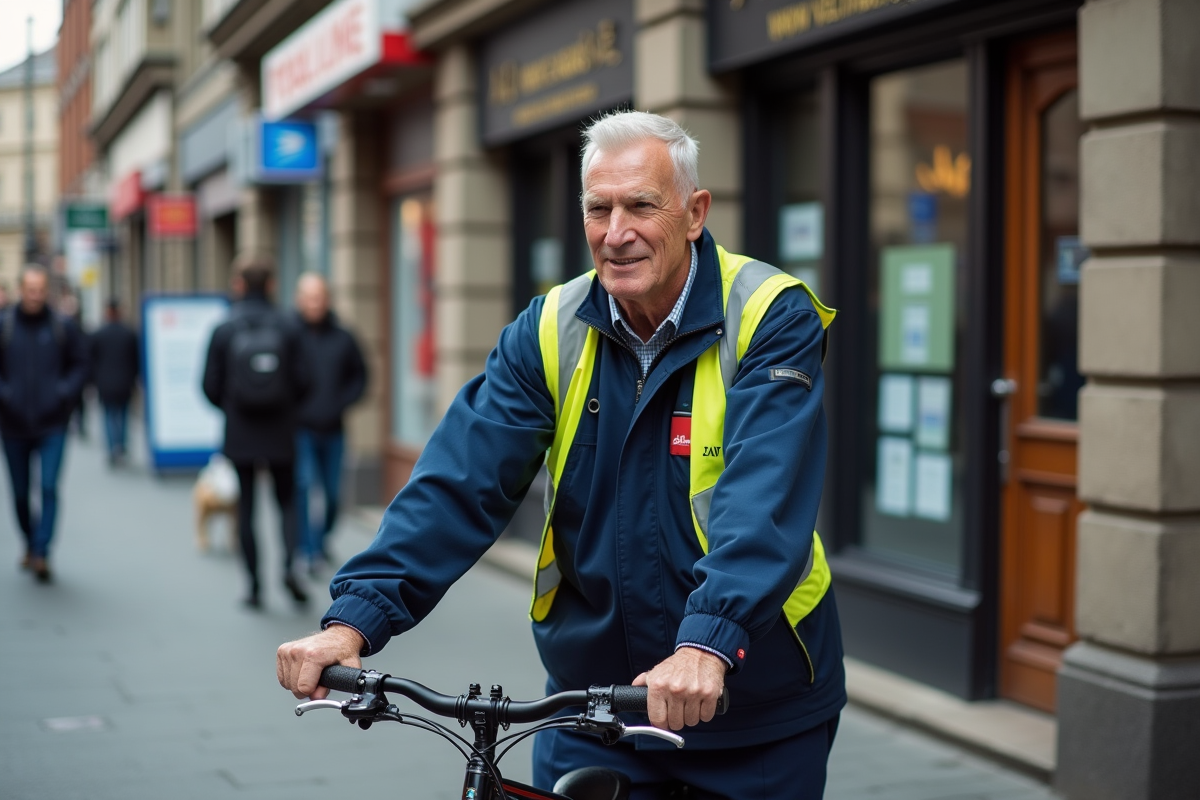 Facteur urbain discutant devant le bureau de poste