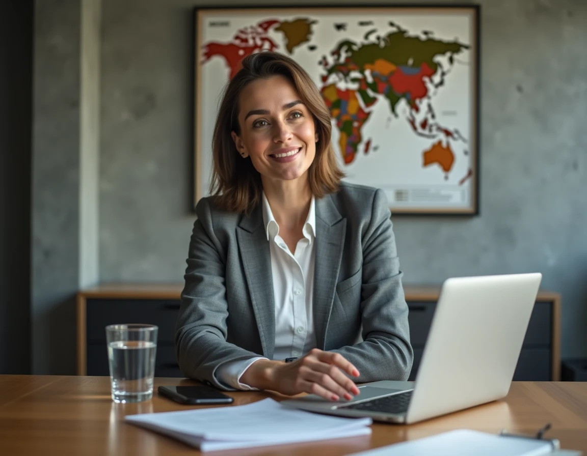 Femme d'affaires consultant un site de création de société offshore sur son ordinateur portable lors d'une réunion professionnelle