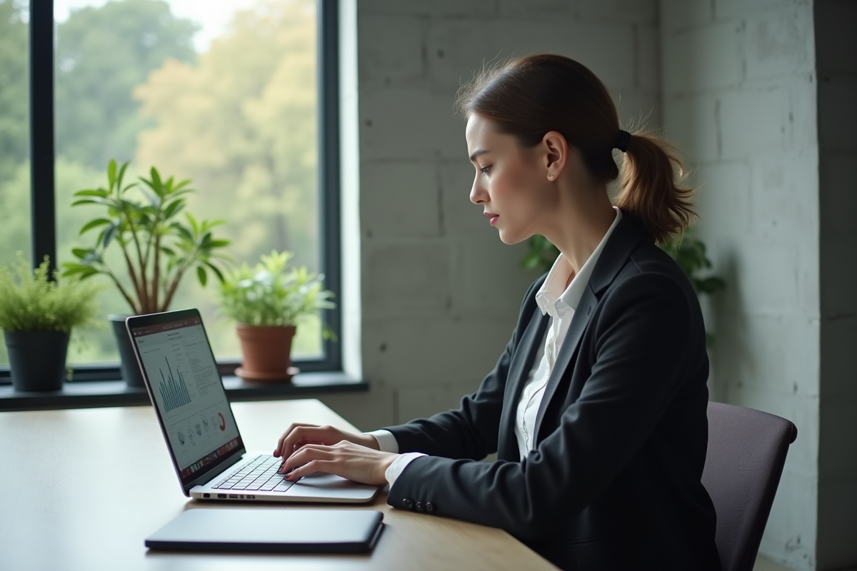 Jeune femme analysant des graphiques sur son ordinateur