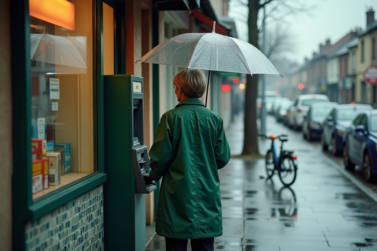 Femme avec parapluie retirant de l