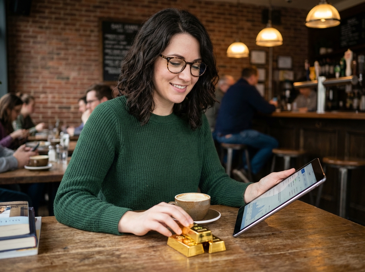 Jeune femme au café avec barres d