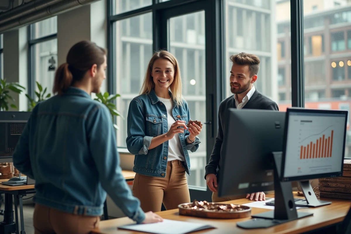 Jeune femme discutant du prix du bronze avec un collègue