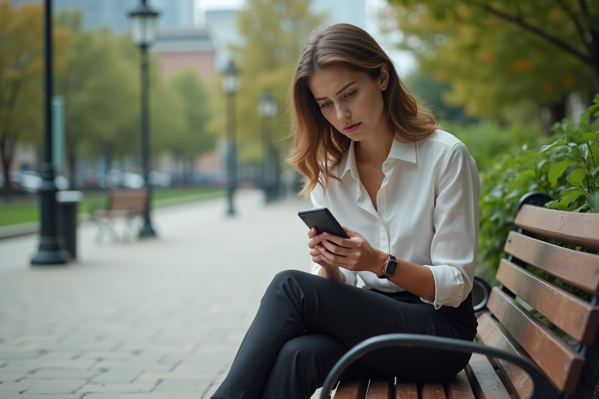 Jeune femme vérifiant son application d