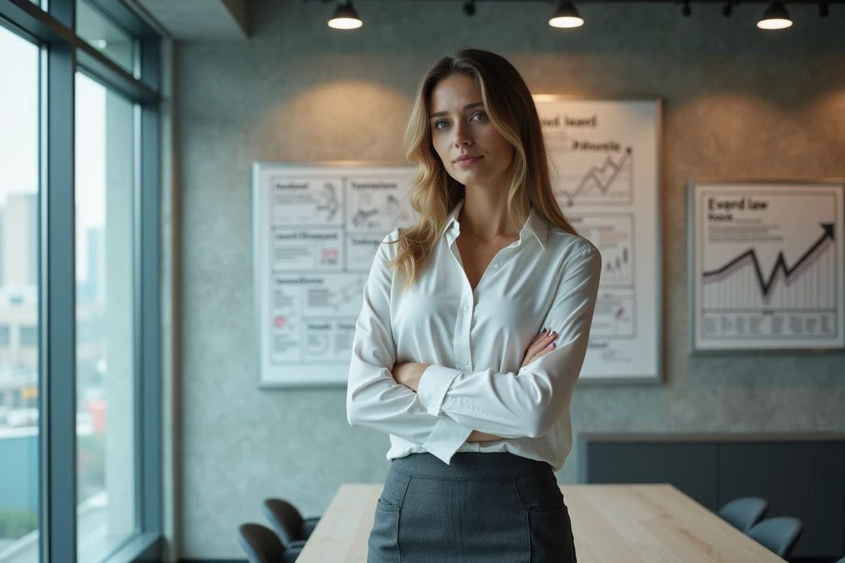 Jeune femme professionnelle devant des graphiques financiers