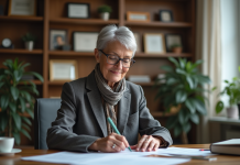 Retraite fonction publique : mode d’emploi et avantages en détail ! Femme âgée souriante dans un bureau à domicile