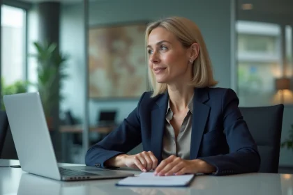 Femme d'affaires en réunion dans un bureau moderne