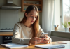 Jeune femme utilisant une application bancaire sur smartphone