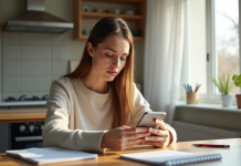 Jeune femme utilisant une application bancaire sur smartphone