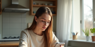 Jeune femme utilisant une application bancaire sur smartphone