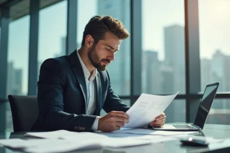 Homme d'affaires en costume dans un bureau moderne