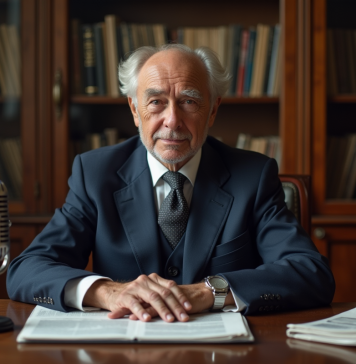 Homme agee en costume navy dans un bureau parisien