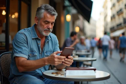 Homme argentin examine son portefeuille dans un café de Buenos Aires
