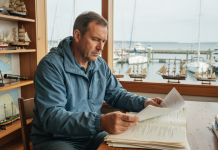 Comment choisir la bonne assurance pour son bateau ? Homme en windbreaker bleu examine documents d'assurance bateau