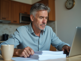 Épargne : Comment savoir si je suis trop agressif avec mon épargne ? Homme d'âge moyen analysant des documents financiers à la maison