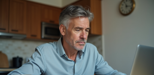 Épargne : Comment savoir si je suis trop agressif avec mon épargne ? Homme d'âge moyen analysant des documents financiers à la maison