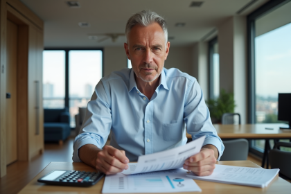Homme d'âge moyen étudiant des rapports immobiliers