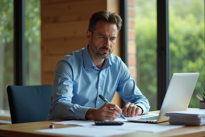 Homme d'affaires en bureau moderne pour article investissement