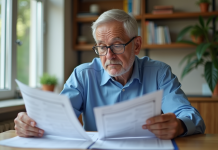Retraite salaire 3500 € par mois : comment bien préparer sa retraite ? Homme d'âge moyen lisant des documents de retraite à la maison