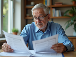Retraite salaire 3500 € par mois : comment bien préparer sa retraite ? Homme d'âge moyen lisant des documents de retraite à la maison