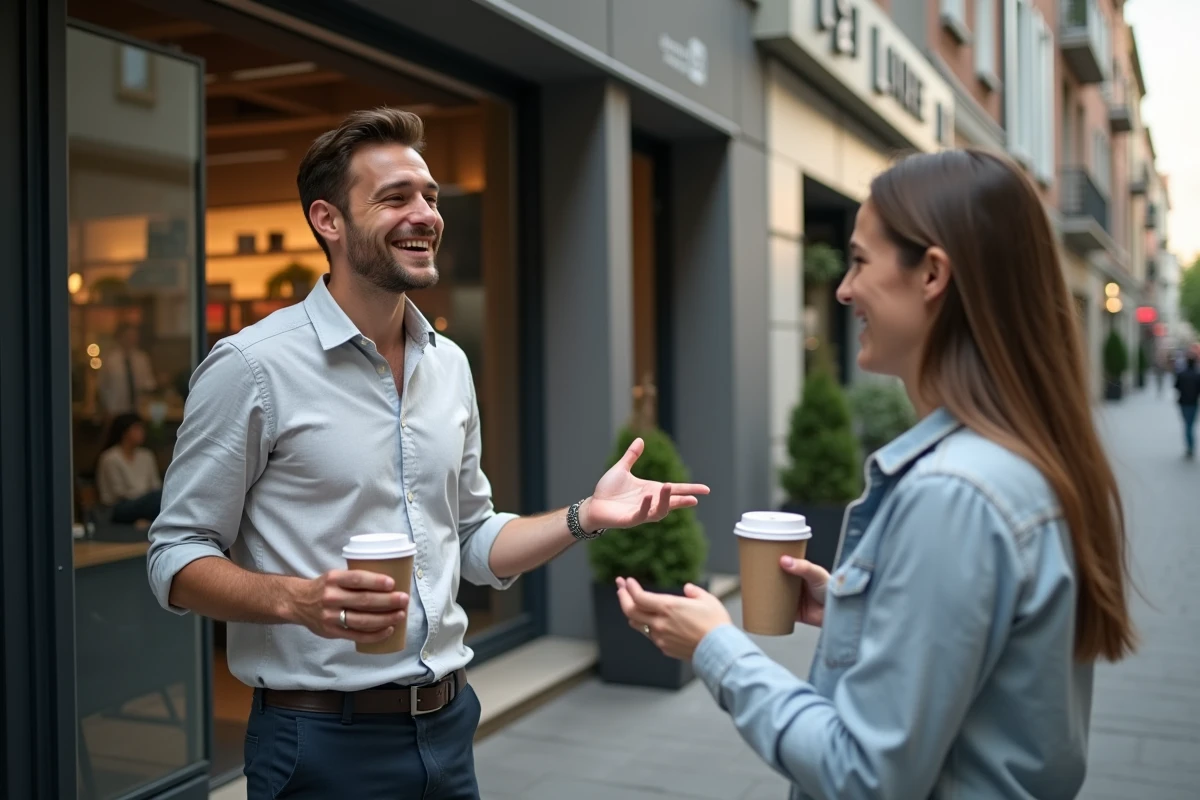 Jeune entrepreneur discutant en extérieur