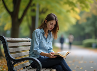 Noémie Jeune femme lisant dans un parc urbain en automne
