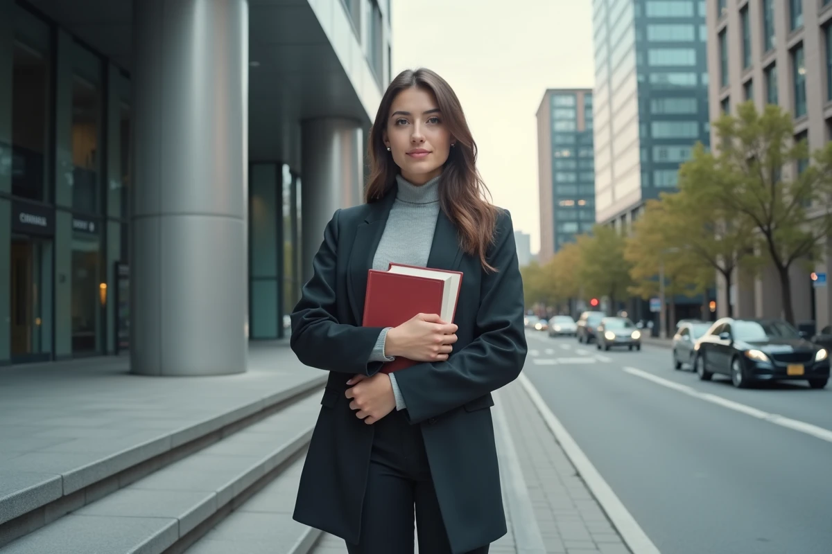 Jeune femme dans la rue avec livres d