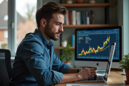 Jeune homme compare des échanges de cryptomonnaie sur son ordinateur