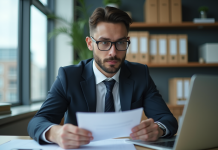 Jeune homme en costume dans un bureau moderne