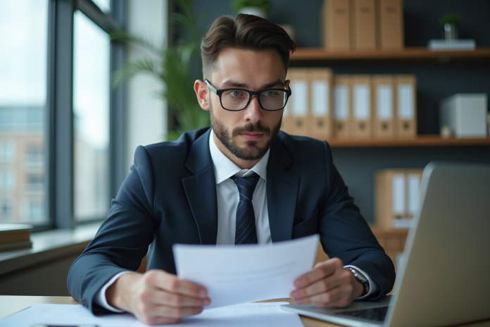 Jeune homme en costume dans un bureau moderne