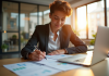 Jeune professionnel signant un contrat dans une banque moderne