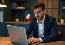 Bybit autorisé en France : quelles règles pour les traders français ? Jeune homme français en bureau moderne avec ordinateur