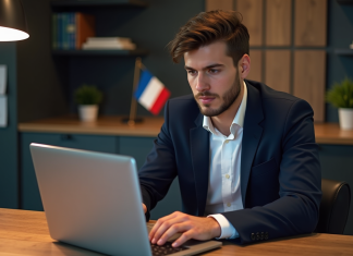 Bybit autorisé en France : quelles règles pour les traders français ? Jeune homme français en bureau moderne avec ordinateur