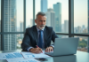 Professionnel confiant analysant des documents financiers dans un bureau moderne