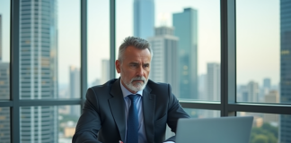 Professionnel confiant analysant des documents financiers dans un bureau moderne