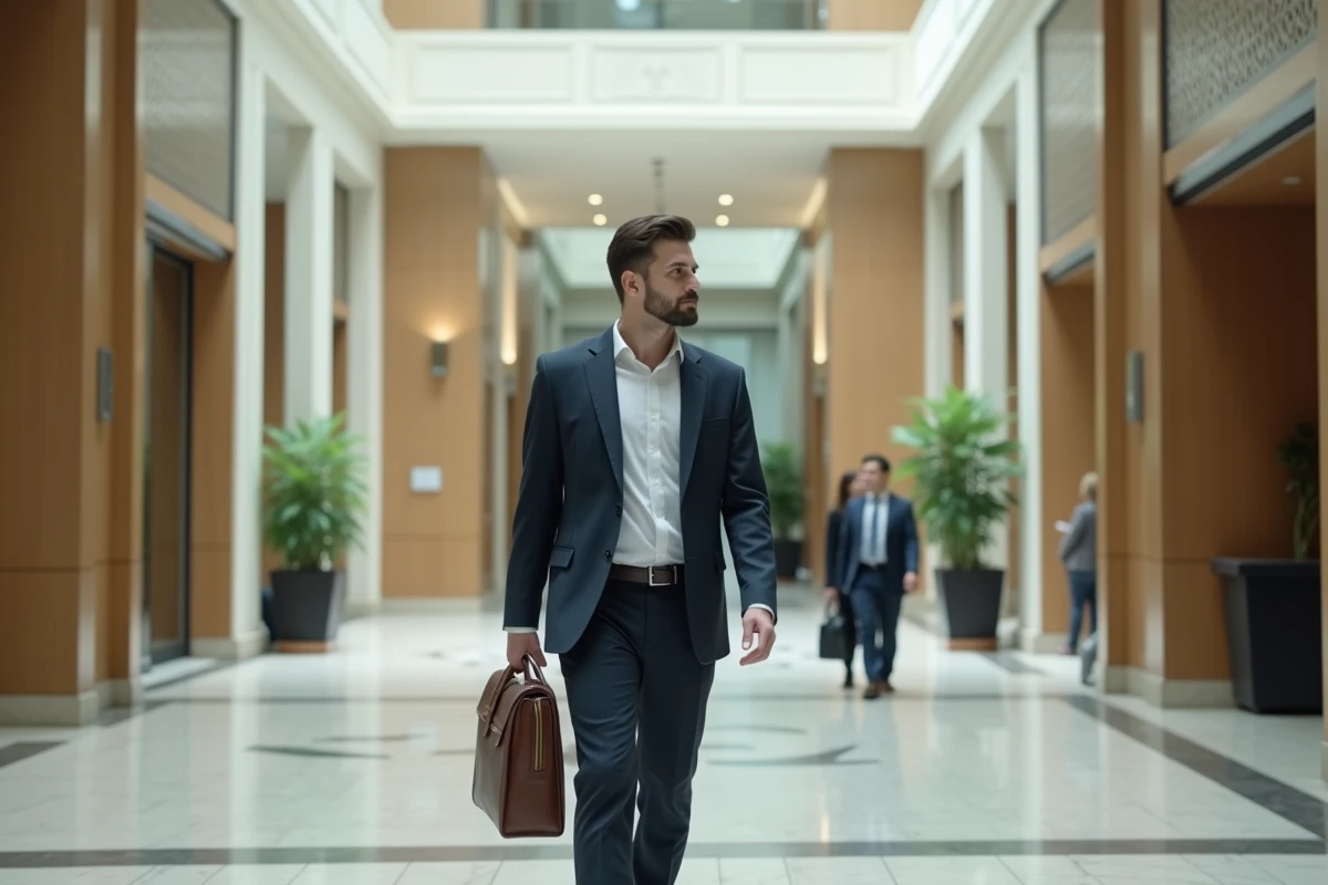 Professionnel marchant dans un lobby d