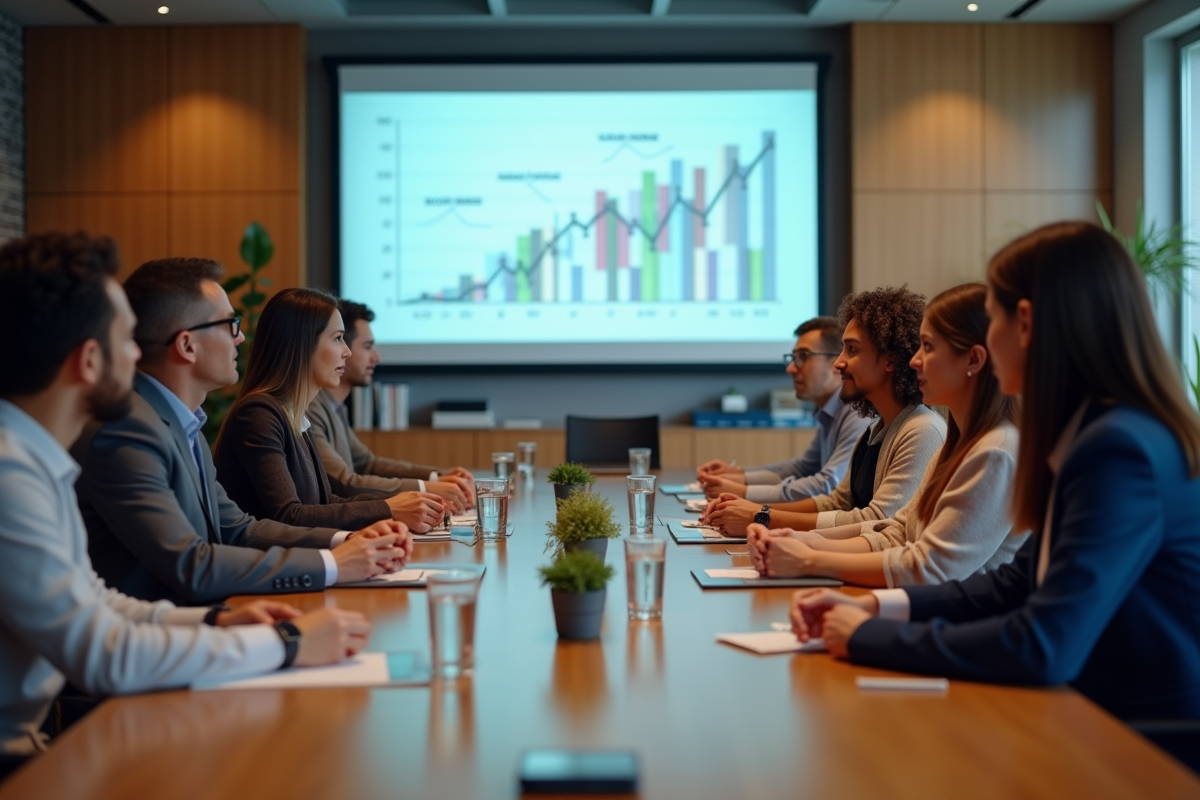 Groupe de collègues discutant autour d une table de réunion